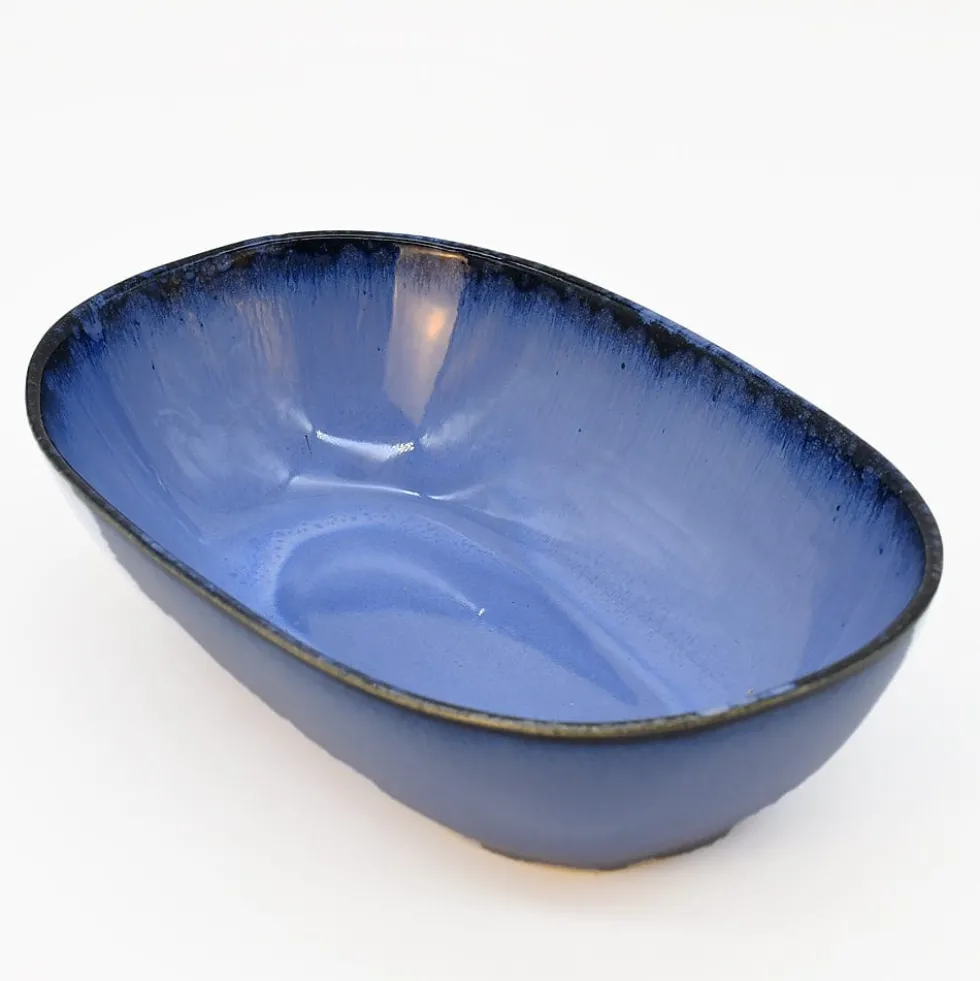 Plat ovale en grès "Amazonia" Bleu - 25cm