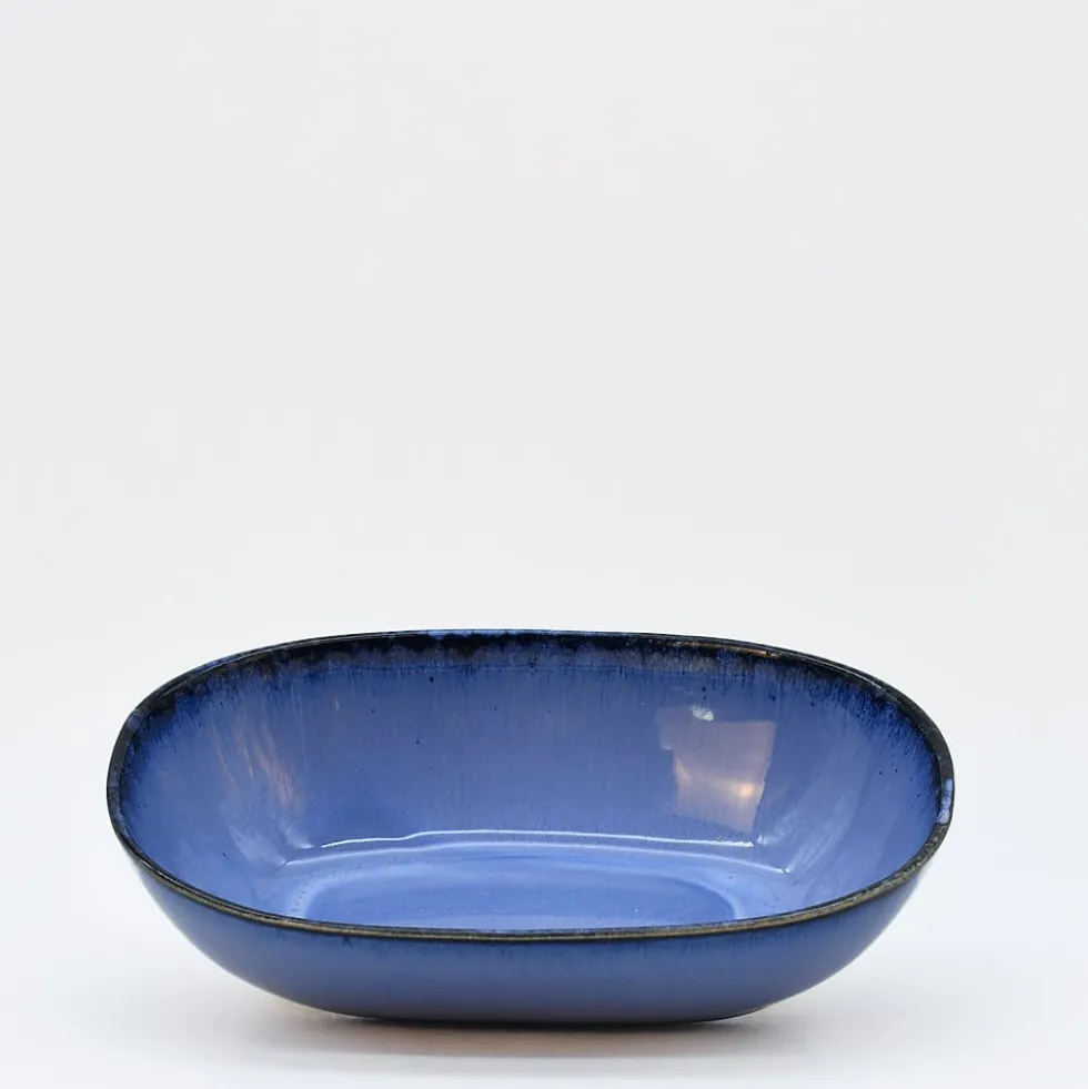 Plat ovale en grès "Amazonia" Bleu - 25cm