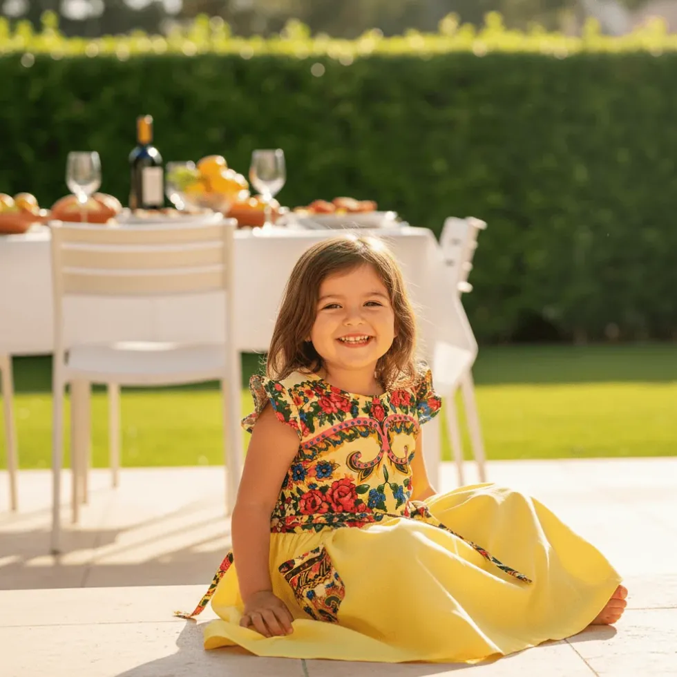 Robe enfant à motifs Viana - Jaune