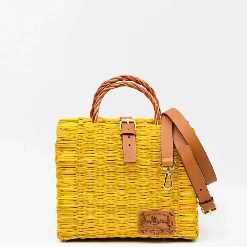 Sac cabas en jonc 22cm - Jaune