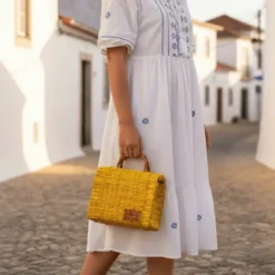 Sac cabas en jonc 22cm - Jaune