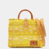 Sac cabas en jonc 26cm - Jaune & Blanc
