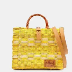 Sac cabas en jonc 26cm - Jaune & Blanc