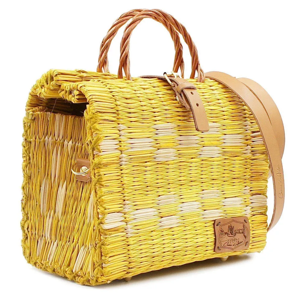 Sac cabas en jonc 26cm - Jaune & Blanc