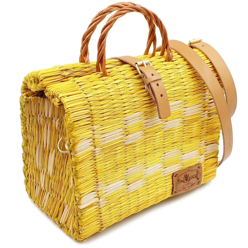 Sac cabas en jonc 26cm - Jaune & Blanc