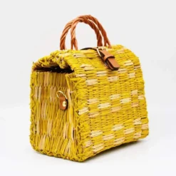 Sac cabas en jonc 18cm - Jaune & Naturel