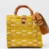 Sac cabas en jonc 26cm - Jaune & naturel