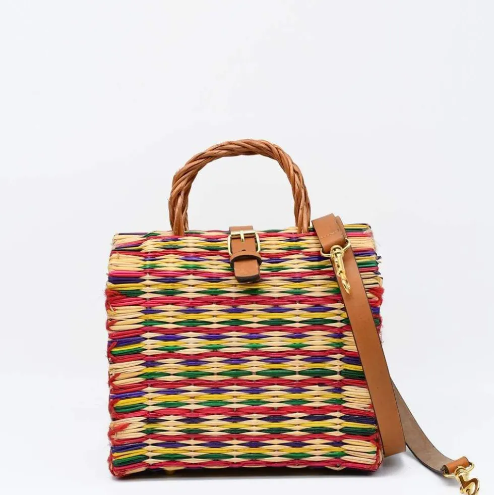 Sac cabas en jonc 22cm - Multicolore