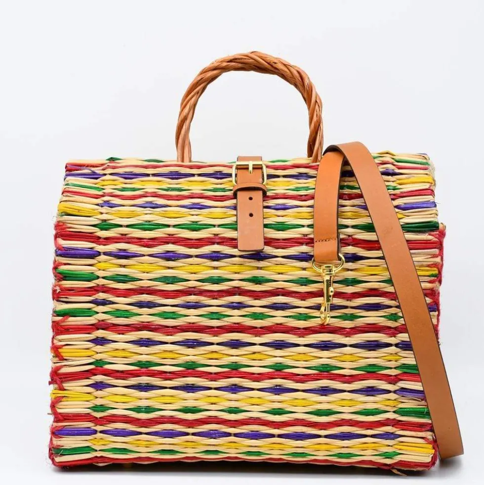 Sac cabas en jonc 30cm - Multicolore