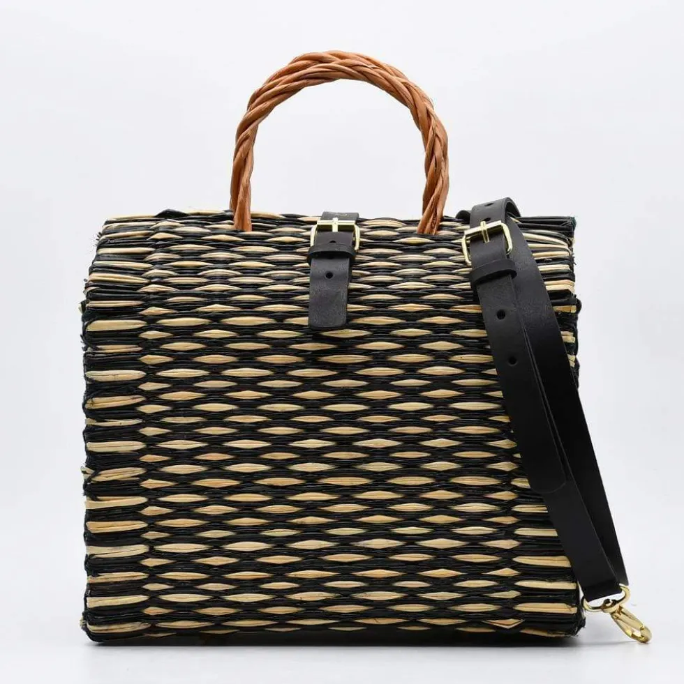 Sac cabas en jonc 26cm - Noir