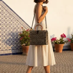 Sac cabas en jonc 26cm - Noir