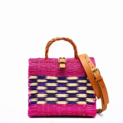 Sac cabas en jonc 22cm - Rose & Mauve