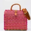Sac cabas en jonc 26cm - Rose & Naturel