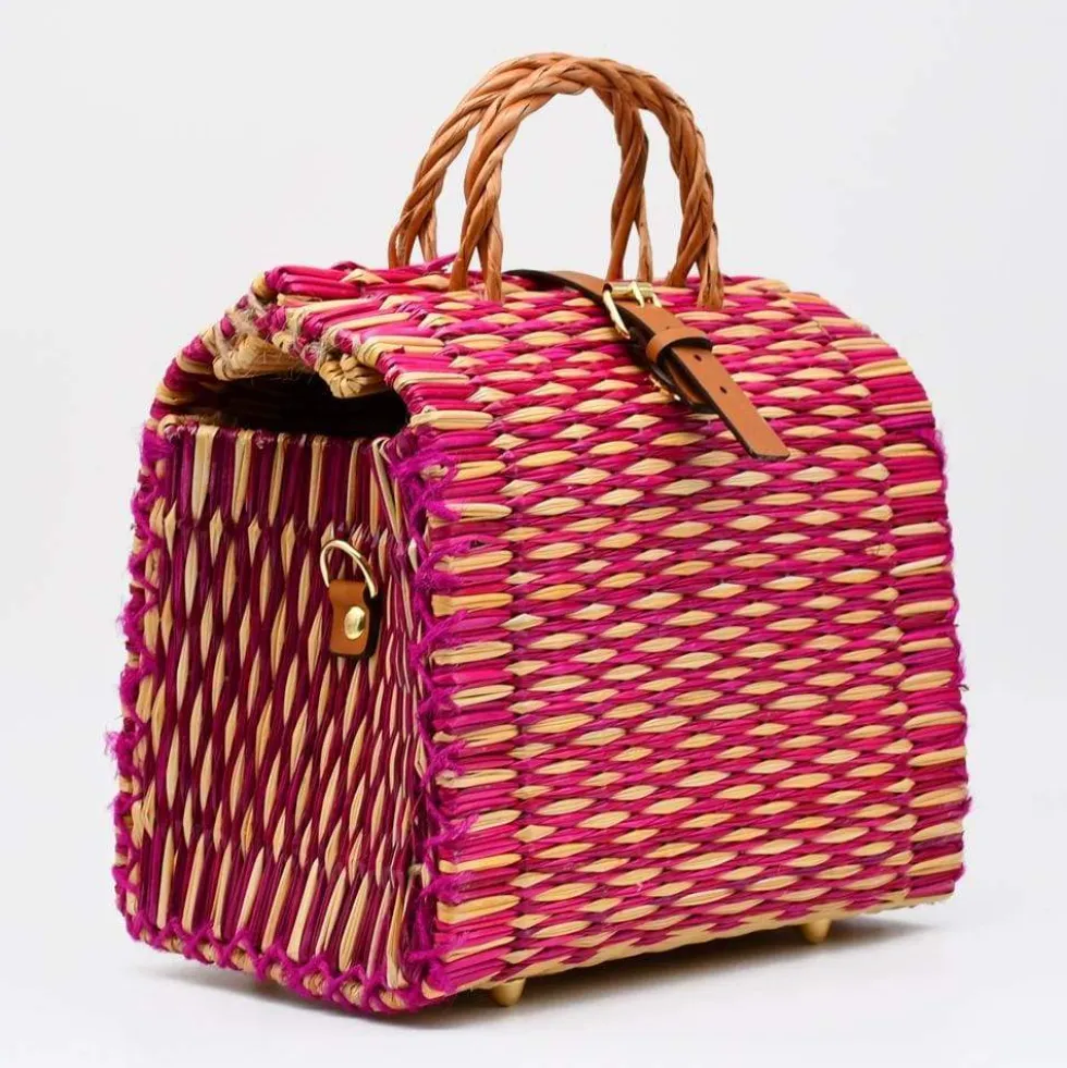 Sac cabas en jonc 26cm - Rose & Naturel