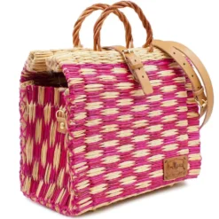 Sac cabas en jonc 30cm - Rose & naturel