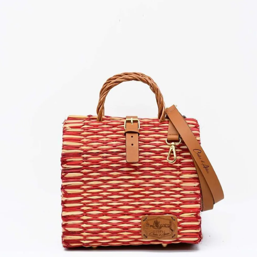 Sac cabas en jonc 22cm - Rouge