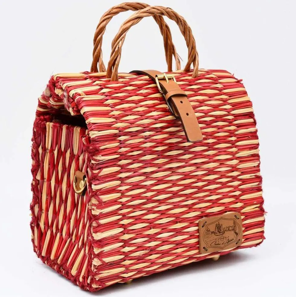 Sac cabas en jonc 22cm - Rouge