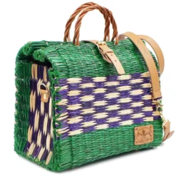 Sac cabas en jonc 30cm - Vert & violet