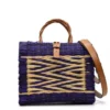 Sac cabas en jonc 22cm - Violet & naturel