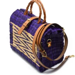 Sac cabas en jonc 22cm - Violet & naturel