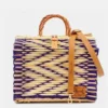 Sac cabas en jonc 30cm - Violet & naturel