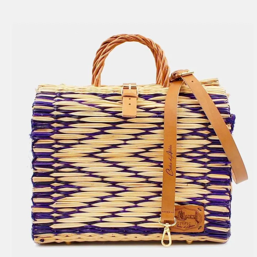 Sac cabas en jonc 30cm - Violet & naturel