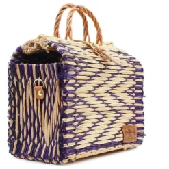 Sac cabas en jonc 30cm - Violet & naturel