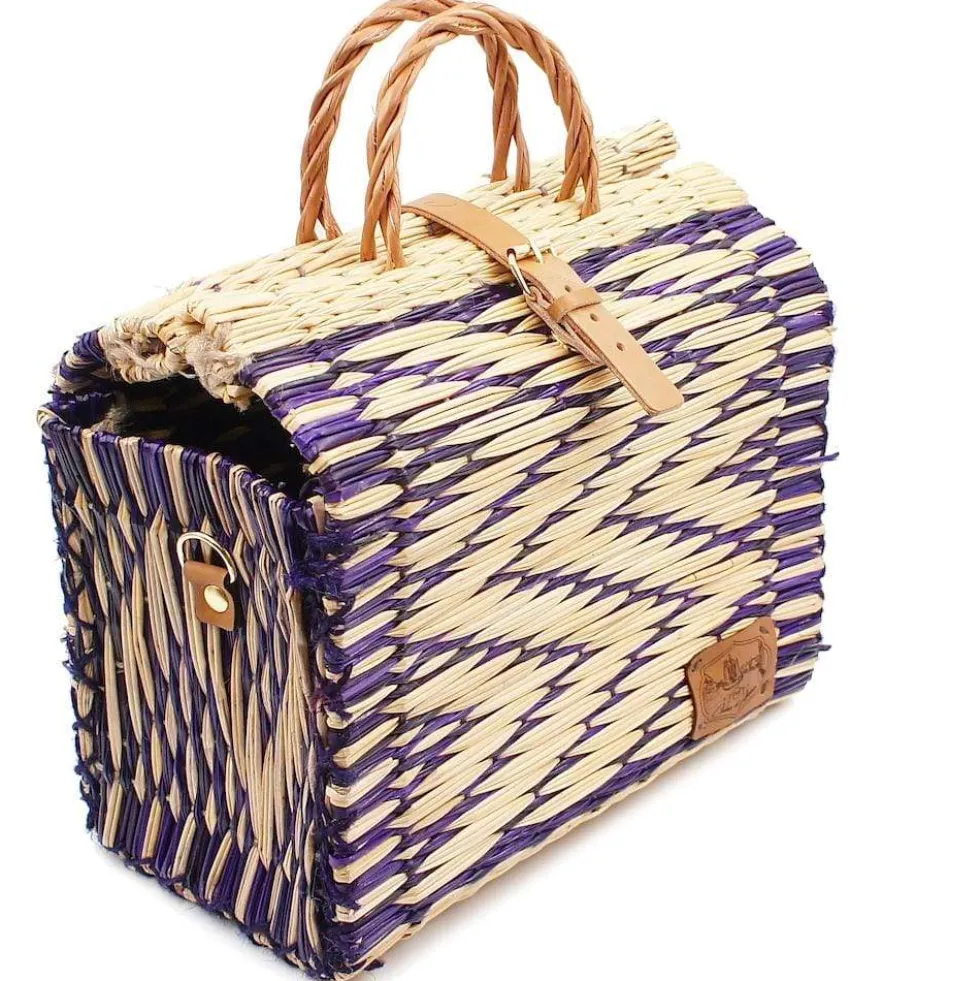 Sac cabas en jonc 30cm - Violet & naturel