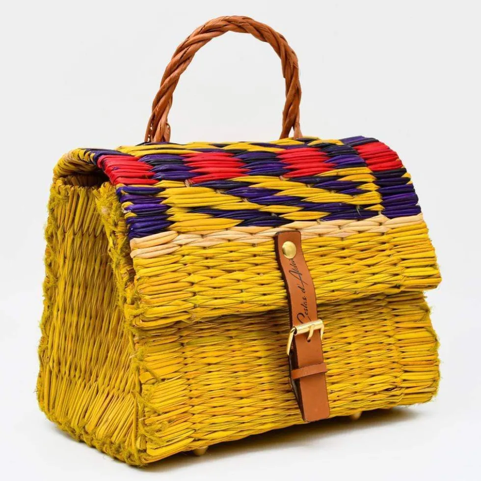 Sac cartable en jonc 22cm - Jaune