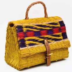 Sac cartable en jonc 25cm - Jaune & multicolore