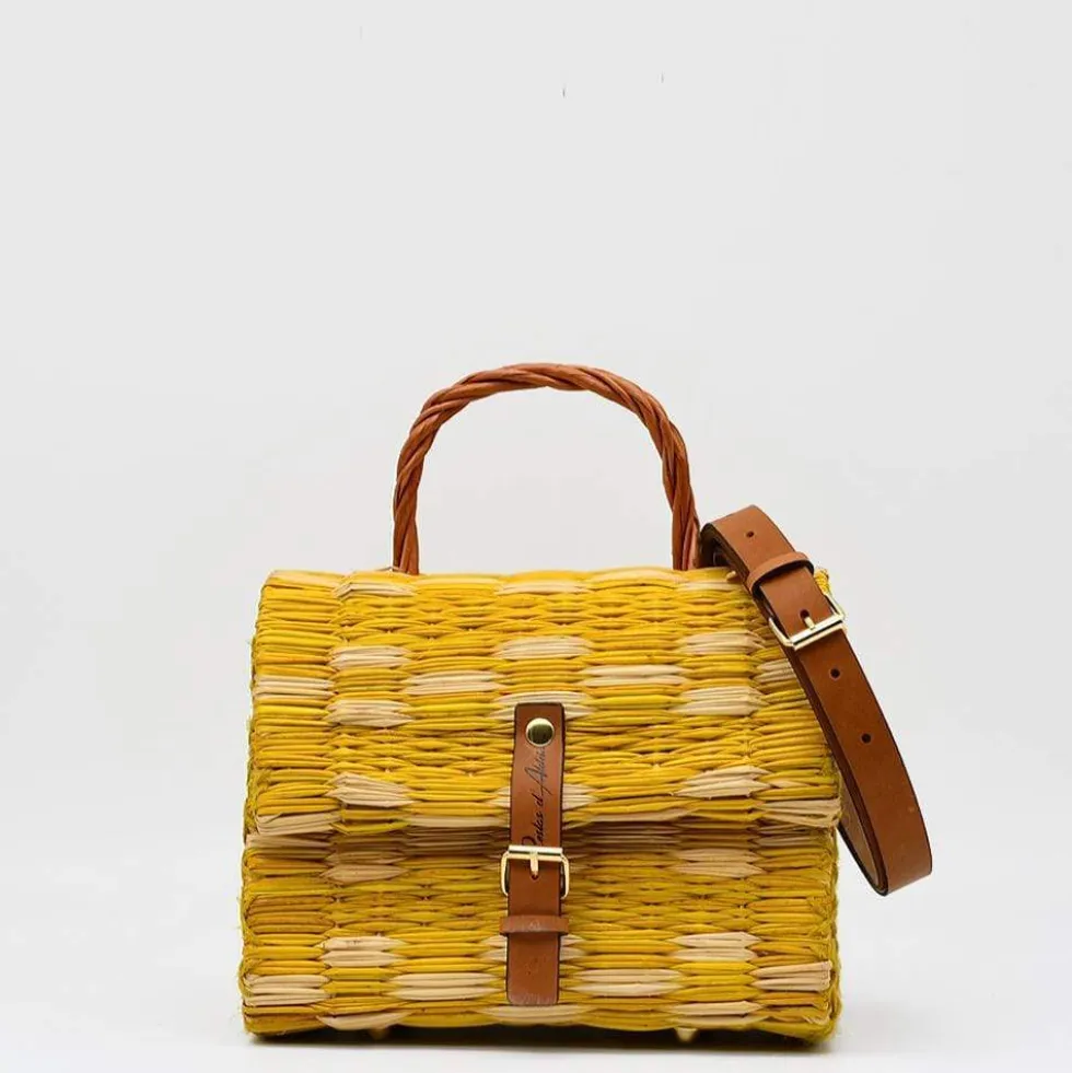 Sac cartable en jonc 22cm - Jaune & naturel