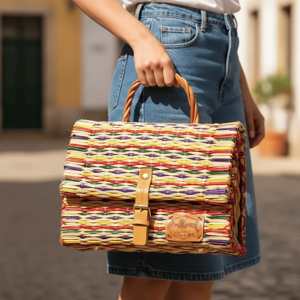 Sac cartable en jonc 25cm - Multicolore