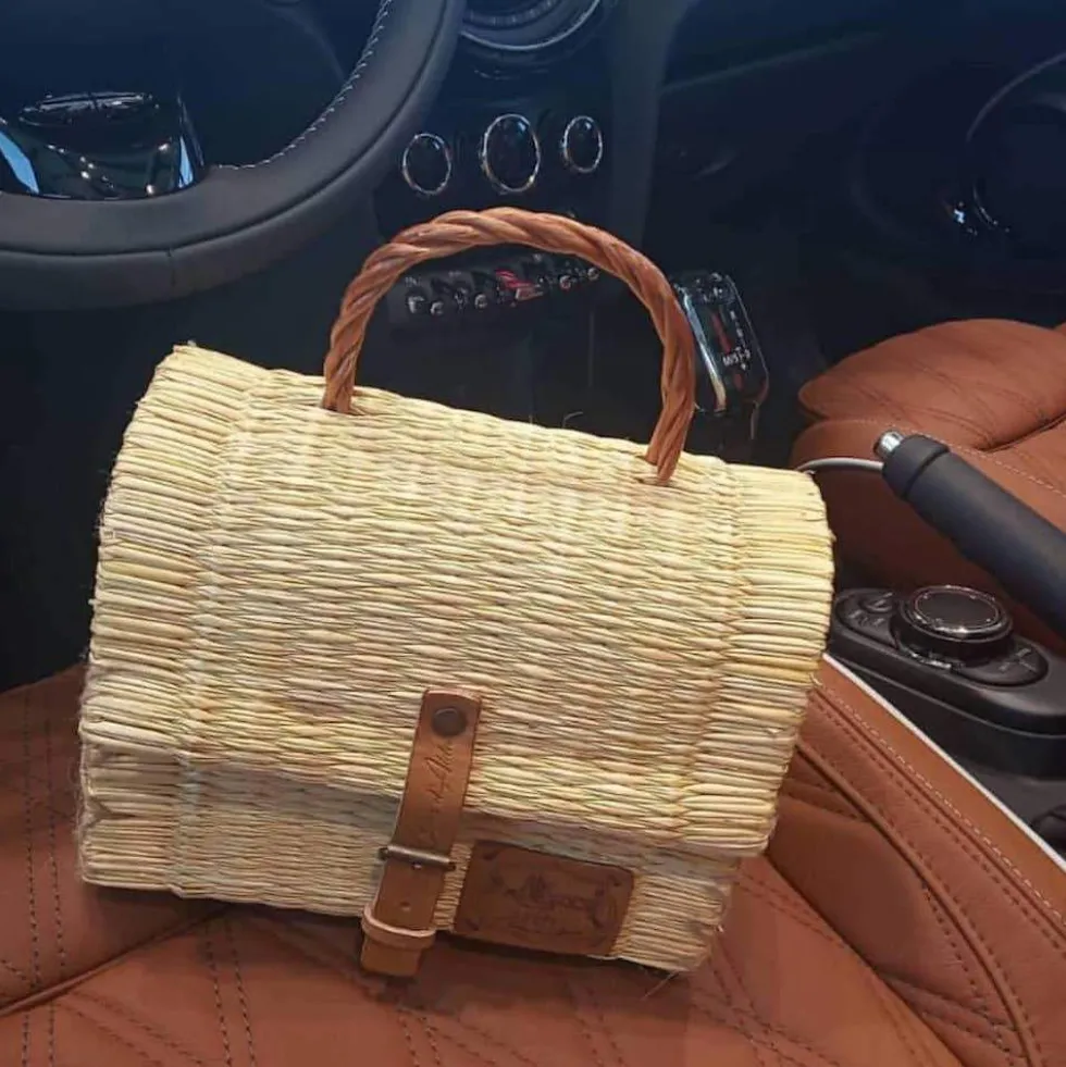 Sac cartable en jonc 25cm - Naturel
