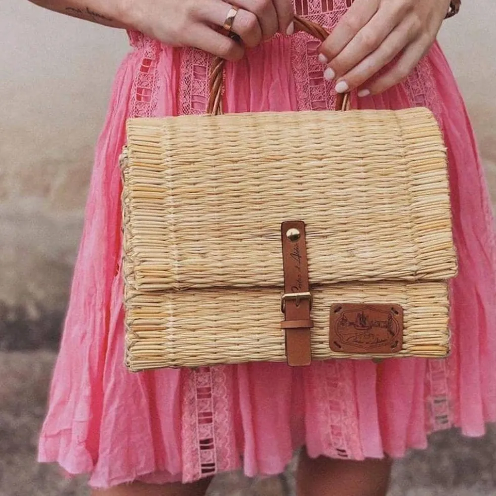 Sac cartable en jonc 25cm - Naturel