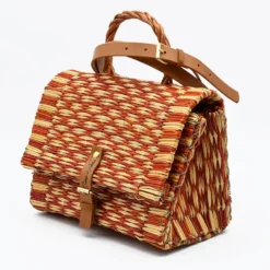 Sac cartable en jonc 25cm - Orange & naturel