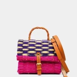 Sac cartable en jonc 22cm - Rose & violet