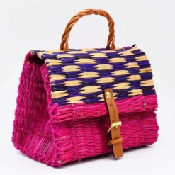 Sac cartable en jonc 22cm - Rose & violet