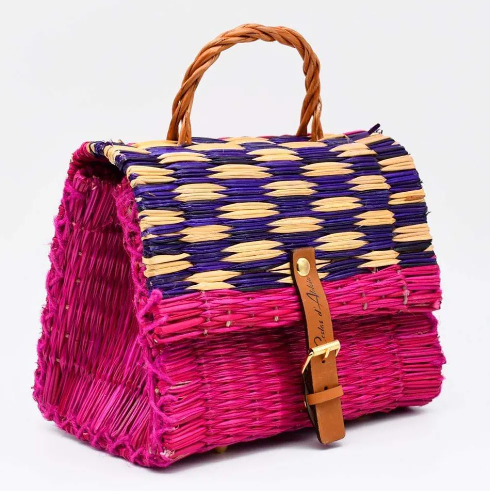 Sac cartable en jonc 22cm - Rose & violet
