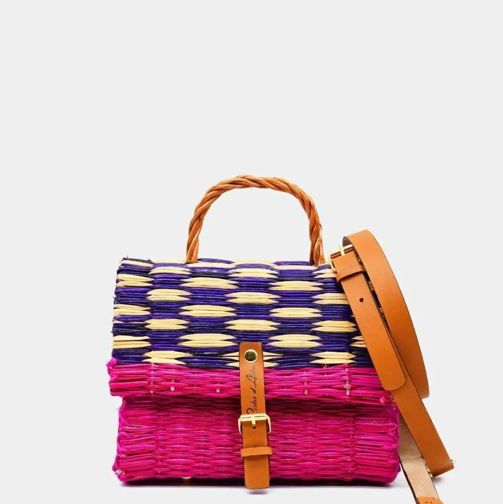 Sac cartable en jonc 22cm - Rose & violet