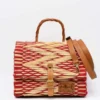 Sac cartable en jonc 25cm - Rouge & naturel