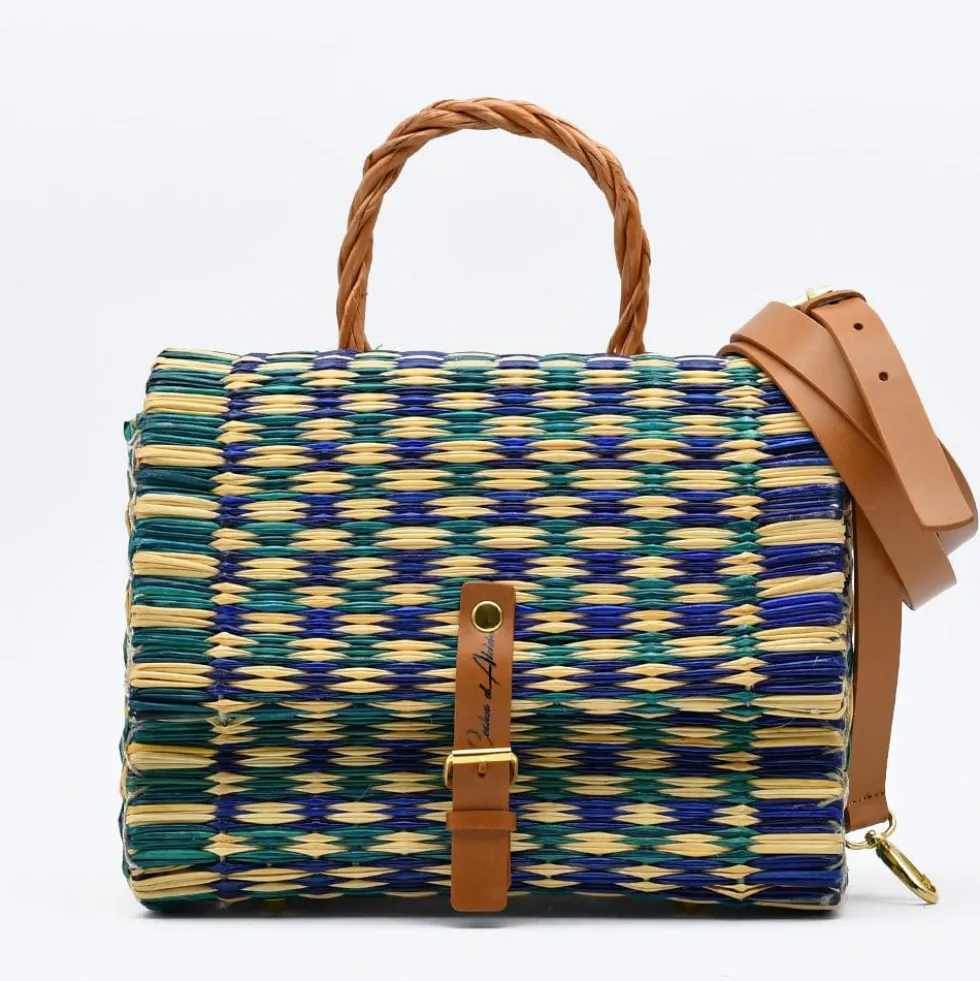 Sac cartable en jonc 25cm - Vert & Bleu