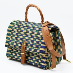 Sac cartable en jonc 25cm - Vert & Bleu