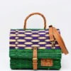 Sac cartable en jonc 25cm- Vert & violet