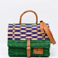 Sac cartable en jonc 25cm- Vert & violet
