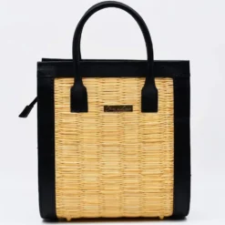 Sac en cuir et jonc 26cm - Naturel