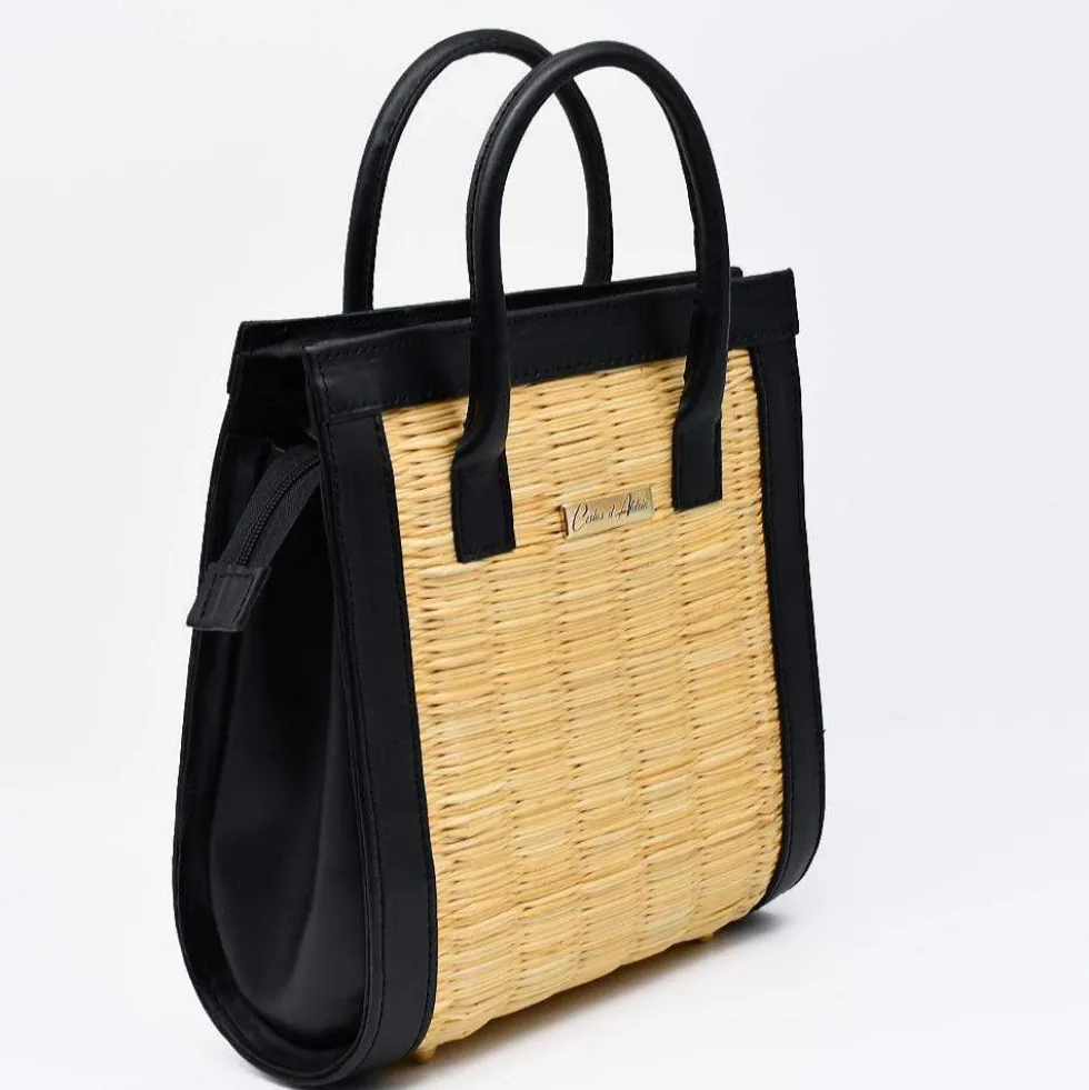 Sac en cuir et jonc 26cm - Naturel