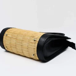 Sac en cuir et jonc 26cm - Naturel