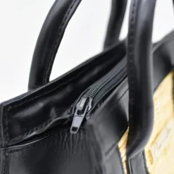 Sac en cuir et jonc 26cm - Naturel
