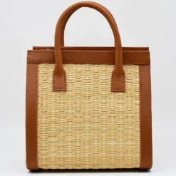 Sac en cuir et jonc 26cm - Naturel