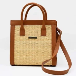 Sac en cuir et jonc 26cm - Naturel